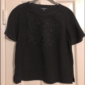NWOT - RARE Madewell 100% SILK blouse with embroidered cutout design; Size XS
